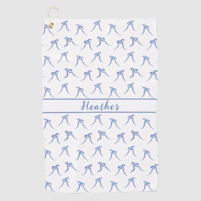 Coquette Blau und Weiße Bogen Golfhandtuch (Vorderseite)