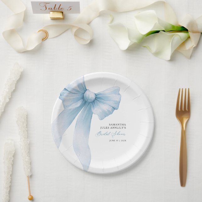 Coquette Blaue Schleife Brautparty Pappteller (Hochzeit)