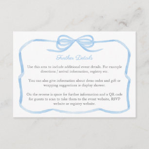 Coquette Blaue Schleife Hochzeitsdusche Details QR Begleitkarte