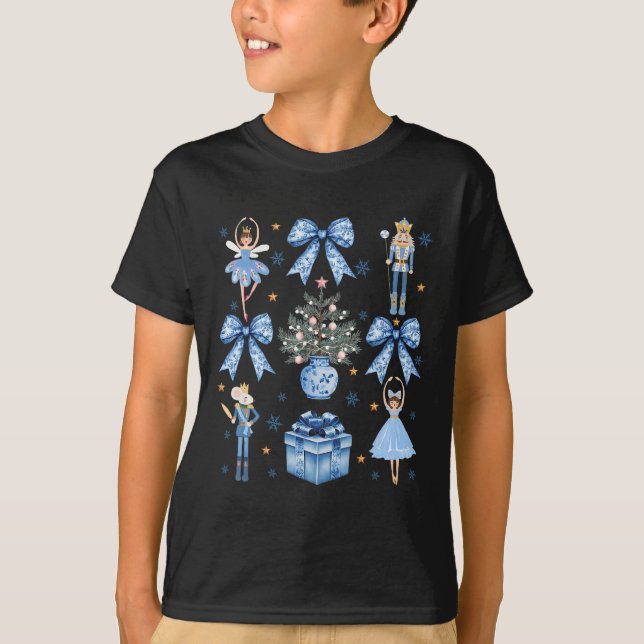 Coquette Blue Bow Nutcracker Xmas Frohe Weihnachte T-Shirt (Vorderseite)