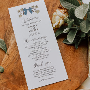 Coquette Blue Yellow Bows Hochzeitsprogramm Programm