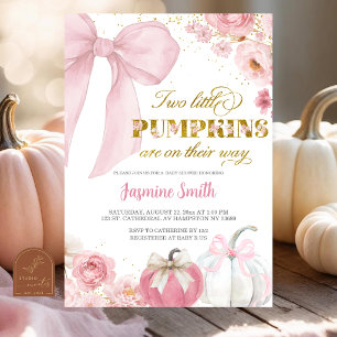Coquette-Blumen-Kürbis-Zwillinge-Baby-Party mit ro Einladung