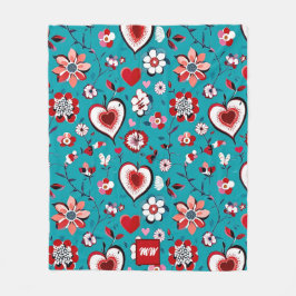 Coquette, blumenfarbene und aquamarine rote Monogr Fleecedecke