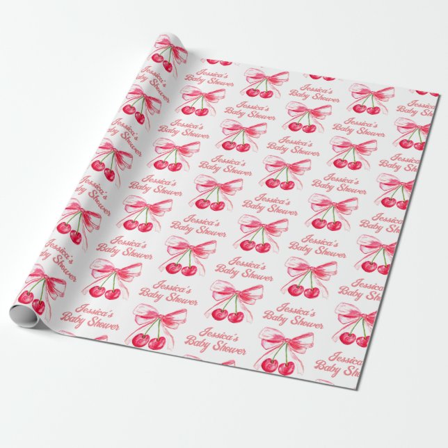 Coquette Blush Pink Bow Cherry Girly Babydusche Geschenkpapier (Ungerollt)