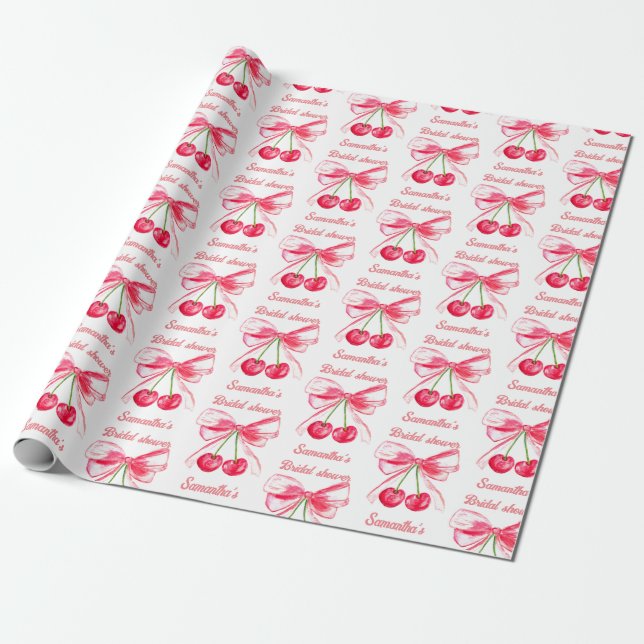 Coquette Blush Pink Bow Cherry Girly Brautparty Geschenkpapier (Ungerollt)