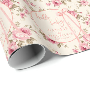 Coquette Blush Pink Bow Floral Baby Dusche nach Ma Geschenkpapier