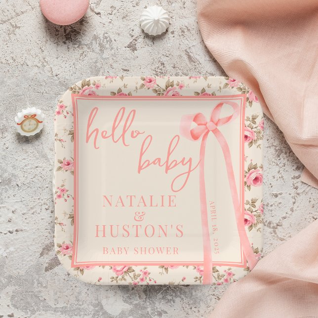 Coquette Blush Pink Bow Floral Baby Dusche nach Ma Pappteller (Von Creator hochgeladen)