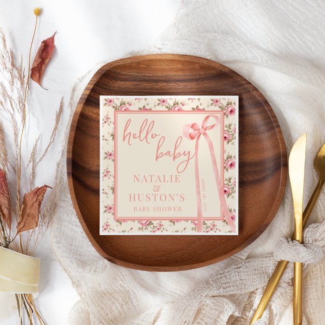 Coquette Blush Pink Bow Floral Baby Dusche nach Ma Serviette (Von Creator hochgeladen)