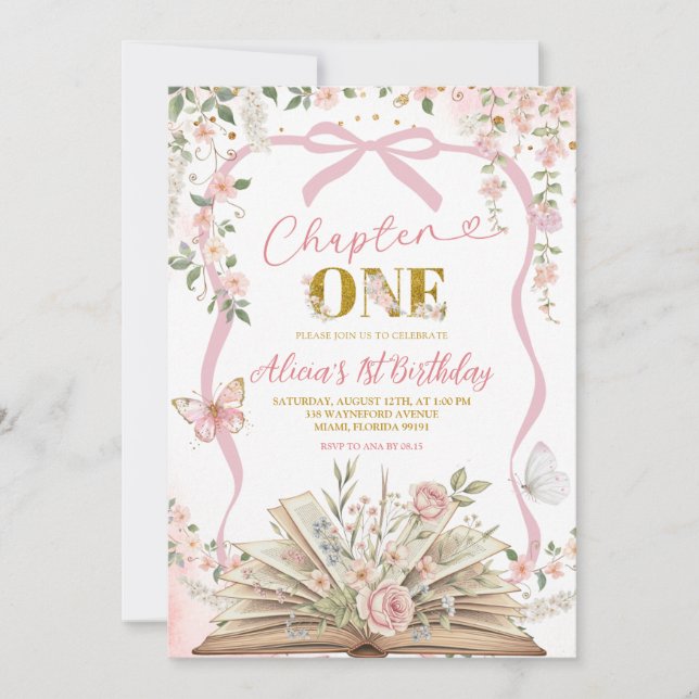 coquette blush pink storybook birthday einladung (Vorderseite)
