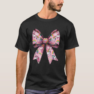 Coquette-Bogen-Einhorn-Muttertagsmuster Rosa Band T-Shirt