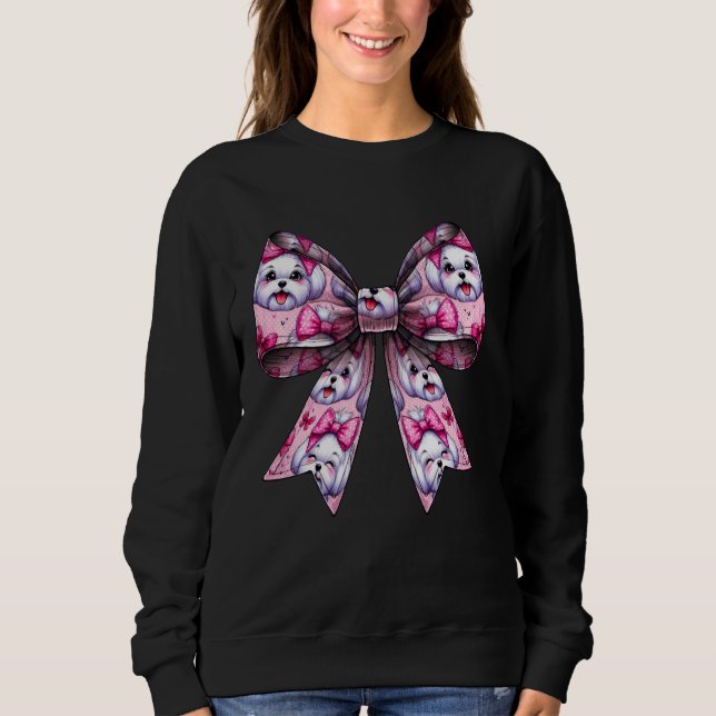 Coquette-Bogen-Maltese-Hund-Muster-Mama-Mädchen-Ro Sweatshirt (Vorderseite)