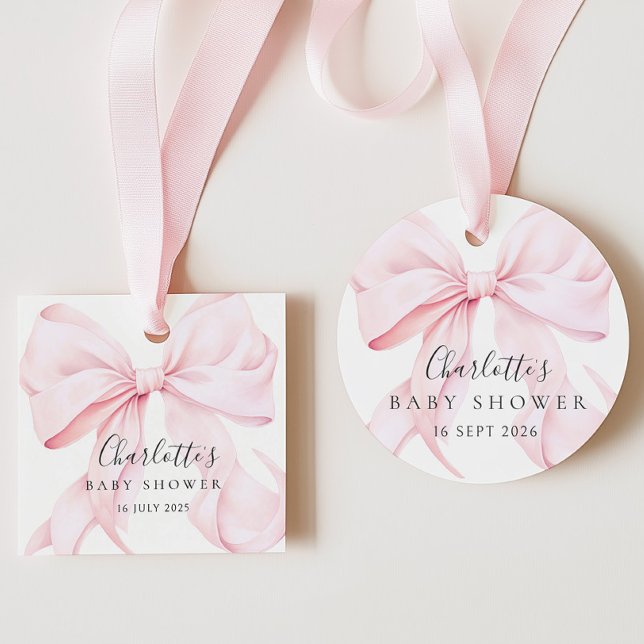 Coquette-Bogen rosa Baby Shower Geschenkanhänger (Von Creator hochgeladen)