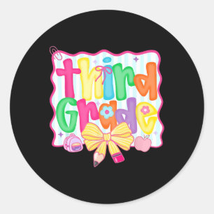 Coquette Bow 3. Klasse zurück zur dritten Klasse Runder Aufkleber