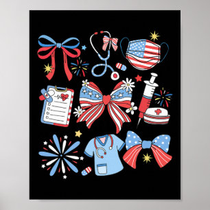 Coquette Bow 4 Juli Nurse Icu Nurse Crna Surgica Poster