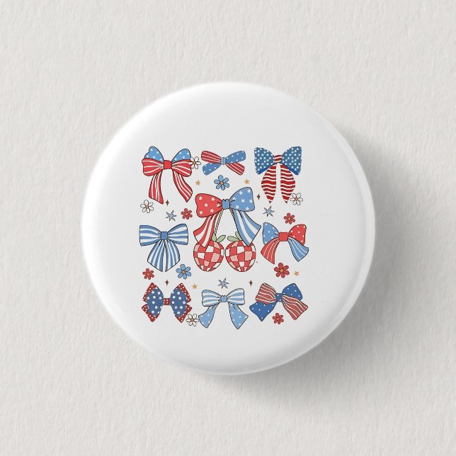 Coquette Bow 4. Juli USA Patriotic Button (Vorderseite)