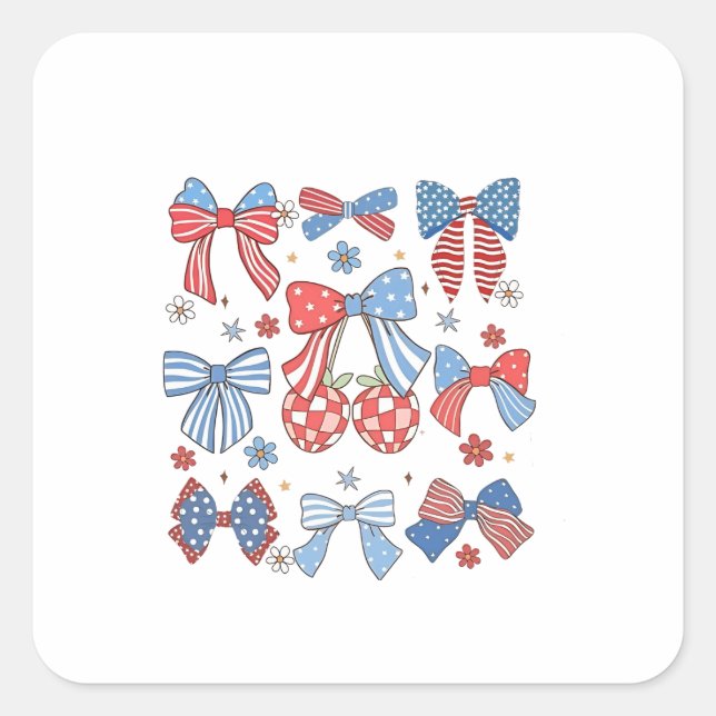 Coquette Bow 4. Juli USA Patriotic Quadratischer Aufkleber (Vorderseite)