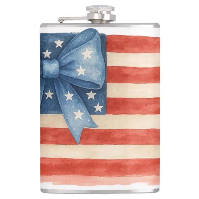 Coquette Bow American Flag Wasserfarbe 4. Juli Flachmann (Vorderseite)