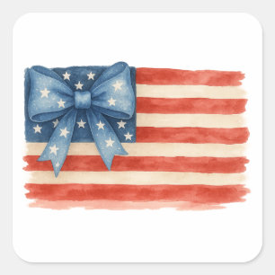 Coquette Bow American Flag Wasserfarbe 4. Juli Quadratischer Aufkleber