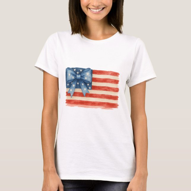 Coquette Bow American Flag Wasserfarbe 4. Juli T-Shirt (Vorderseite)