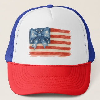 Coquette Bow American Flag Wasserfarbe 4. Juli Truckerkappe