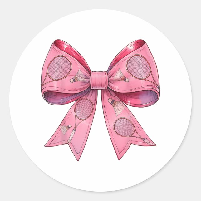 Coquette Bow Badminton Shuttle Racket Pink Ribbon Runder Aufkleber (Vorderseite)