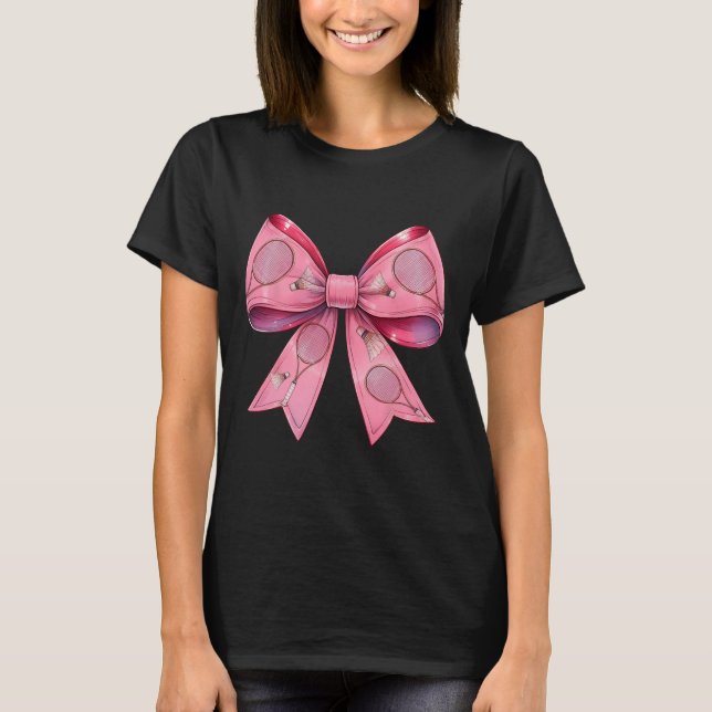 Coquette Bow Badminton Shuttle Racket Pink Ribbon T-Shirt (Vorderseite)