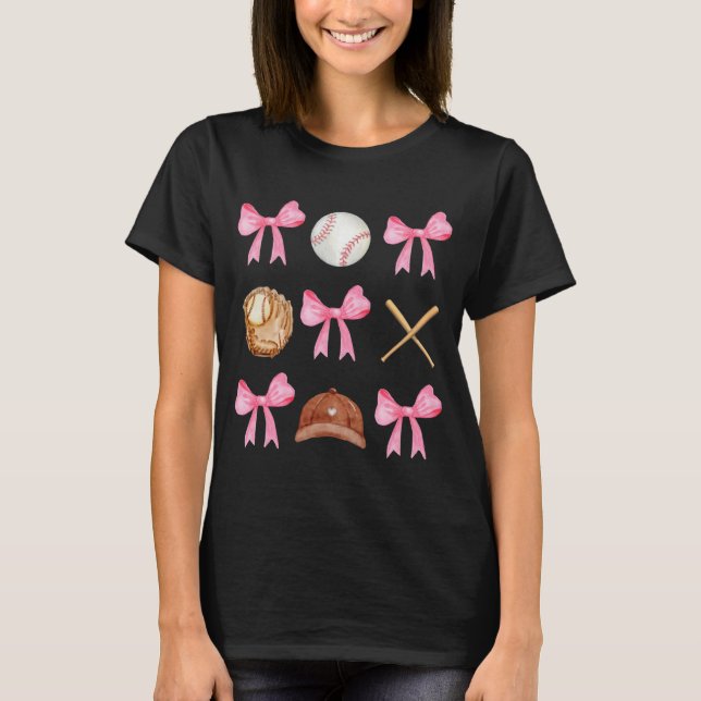 Coquette Bow Baseball Mama Baseball Mama Mütter Da T-Shirt (Vorderseite)