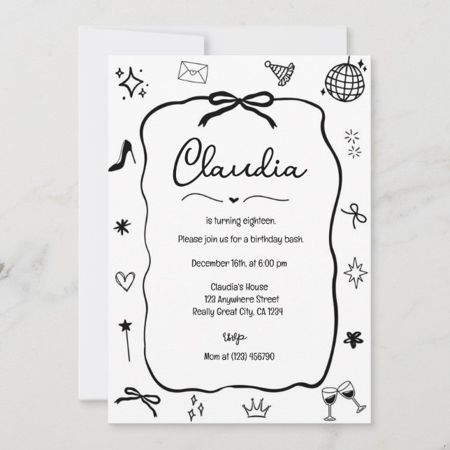 Coquette Bow Birthday Einladung Whimsical Party (Vorderseite)