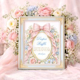 Coquette Bow Bloom Baby Shower Diaper Raffle Poster