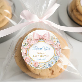 Coquette Bow Bloom Baby Shower Thank You Runder Aufkleber