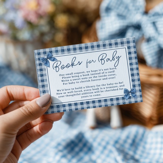 Coquette Bow Blue Jeans Denim Books Baby Dusche Begleitkarte (Coquette Bow Blue Jeans Denim Books Baby Shower Enclosure Card)