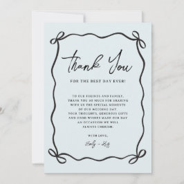 Coquette Bow Blue Wedding Photo Dankeskarte