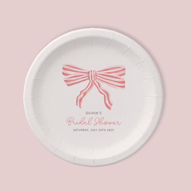 Coquette Bow Blush Brautparty Pappteller (Coquette Bow Bridal Shower Blush Pink paper cup.  Matching invitations available for bride to be. )