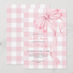Coquette Bow Blush Kariert Rosa Band Brautparty Einladung