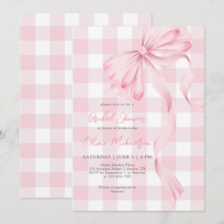 Coquette Bow Blush Kariert Rosa Band Brautparty Einladung