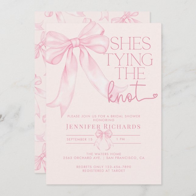 Coquette Bow Blush Pink Bridal Dusche Einladung (Vorne/Hinten)
