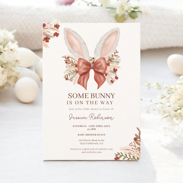 Coquette Bow Boho Bunny Oars Ostersonnendusche Einladung (Coquette Bow Boho Bunny Ears Easter Baby Shower Invitation)