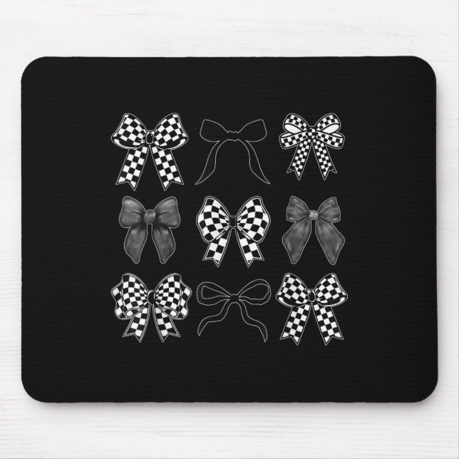 Coquette Bow Checkered Flag Race Car Racing Frauen Mousepad (Vorne)