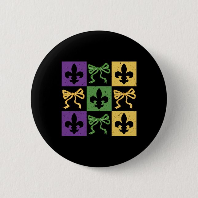 Coquette Bow Checkered Lilie Mardi Gras Car Button (Vorderseite)