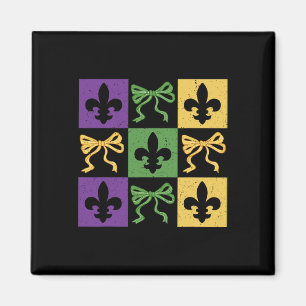 Coquette Bow Checkered Lilie Mardi Gras Car Magnet