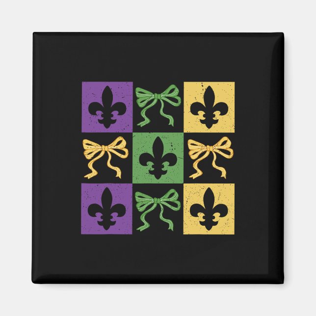 Coquette Bow Checkered Lilie Mardi Gras Car Magnet (Vorne)