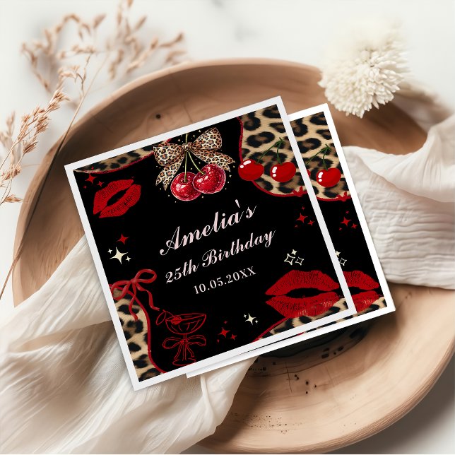 Coquette Bow Cheetah Birthday Party Napkins Serviette (Von Creator hochgeladen)