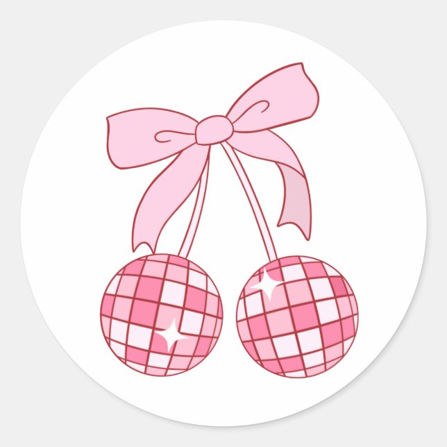 Coquette Bow Cherry Disco Ball Sticker (Vorderseite)