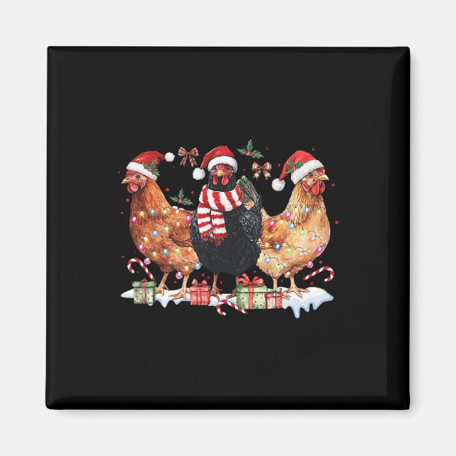 Coquette Bow Chicken Christmas Hat Lights Farm Ani Magnet (Vorne)