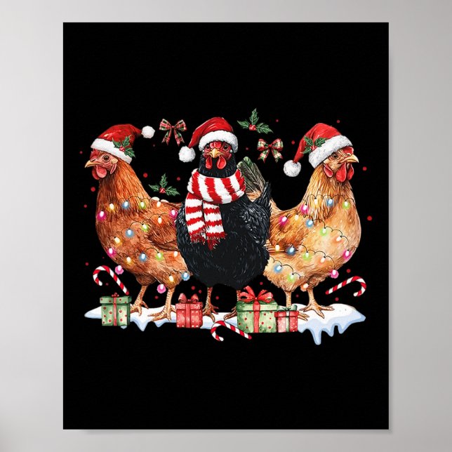 Coquette Bow Chicken Christmas Hat Lights Farm Ani Poster (Vorne)