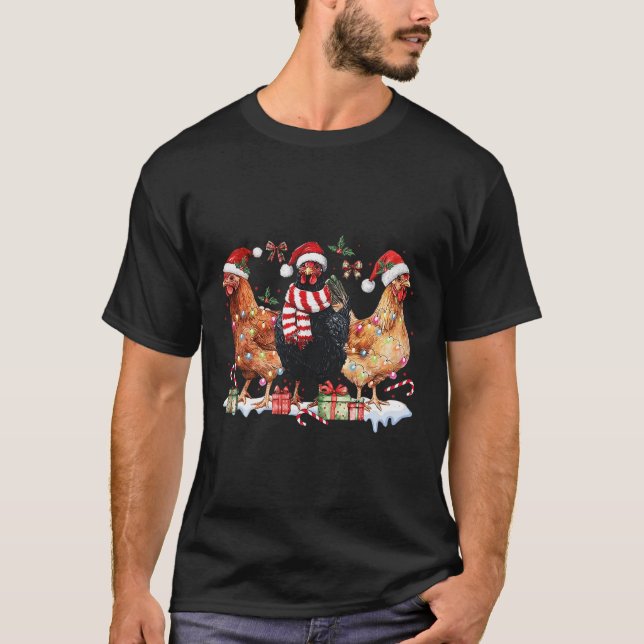 Coquette Bow Chicken Christmas Hat Lights Farm Ani T-Shirt (Vorderseite)