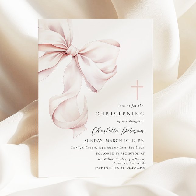 Coquette Bow Christening Invitation Einladung (Von Creator hochgeladen)