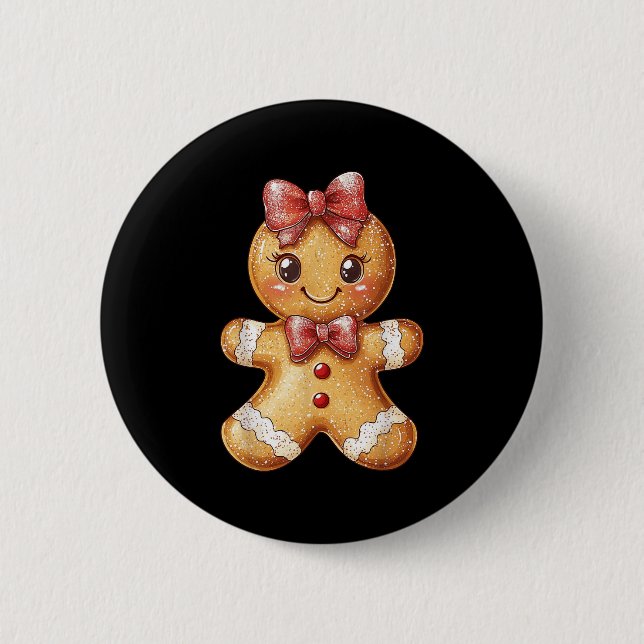 Coquette Bow Christmas Girly Gingerbread Cookie Ba Button (Vorderseite)