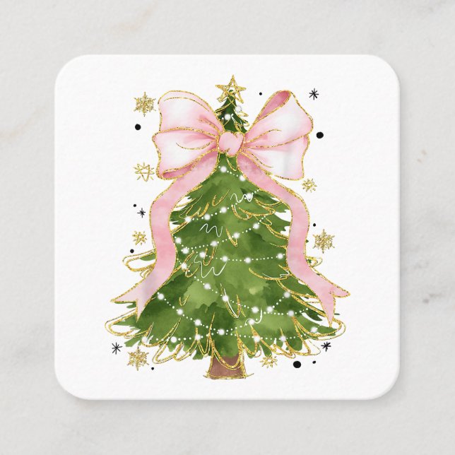 Coquette Bow Christmas Tree Holiday Giro Outfit W Quadratische Visitenkarte (Vorderseite)