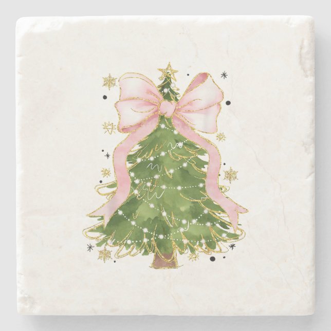 Coquette Bow Christmas Tree Holiday Giro Outfit W Steinuntersetzer (Vorderseite)